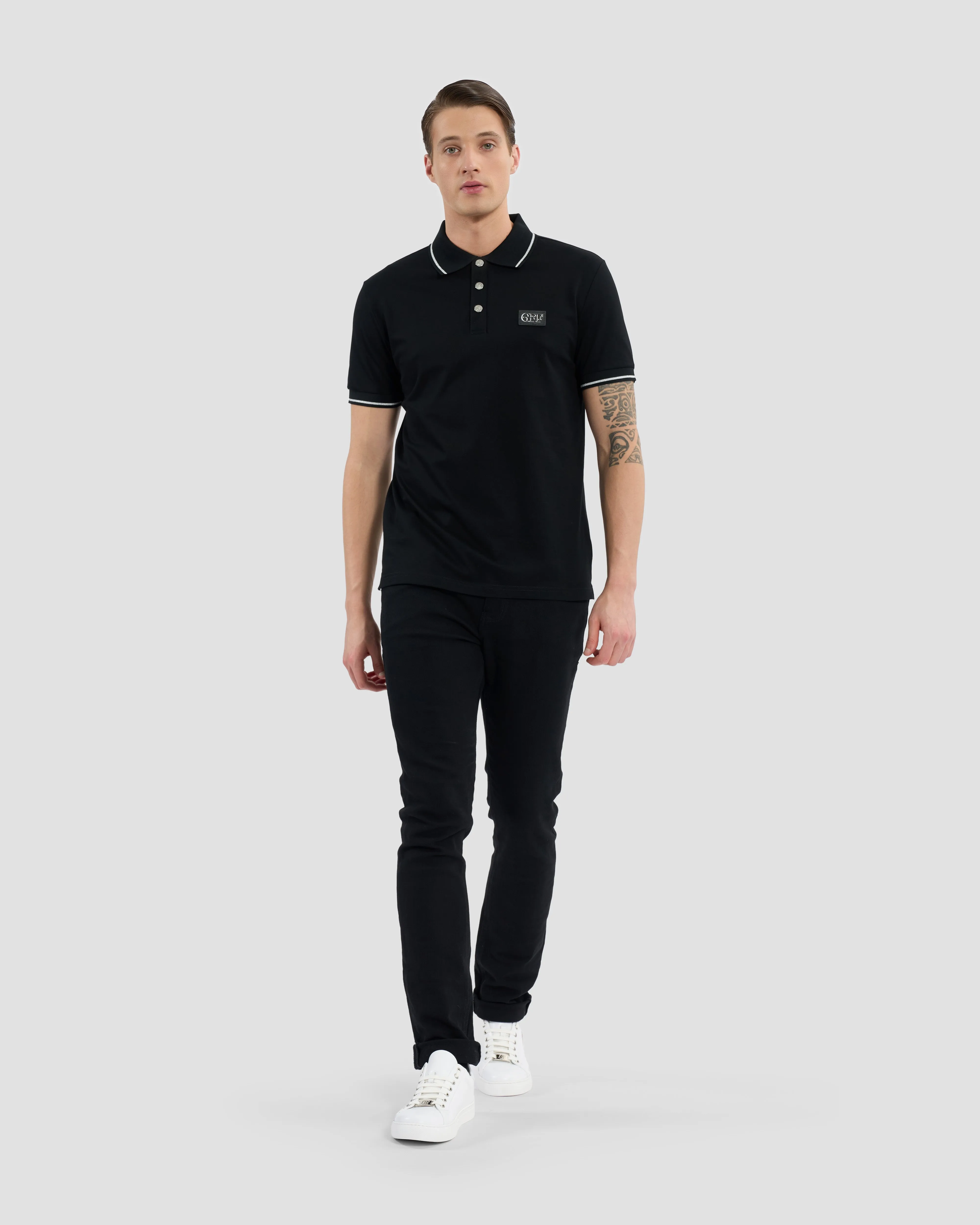 Metallic Trim Accented Polo Shirt