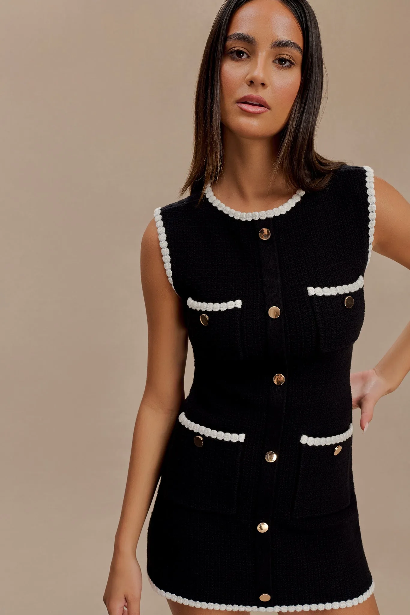 Mia Contrast Knit Mini Dress - Black/White