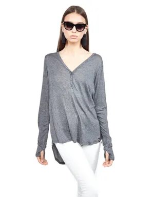 Michael Lauren Kobe V-Neck Henley w/Tail in Charcoal