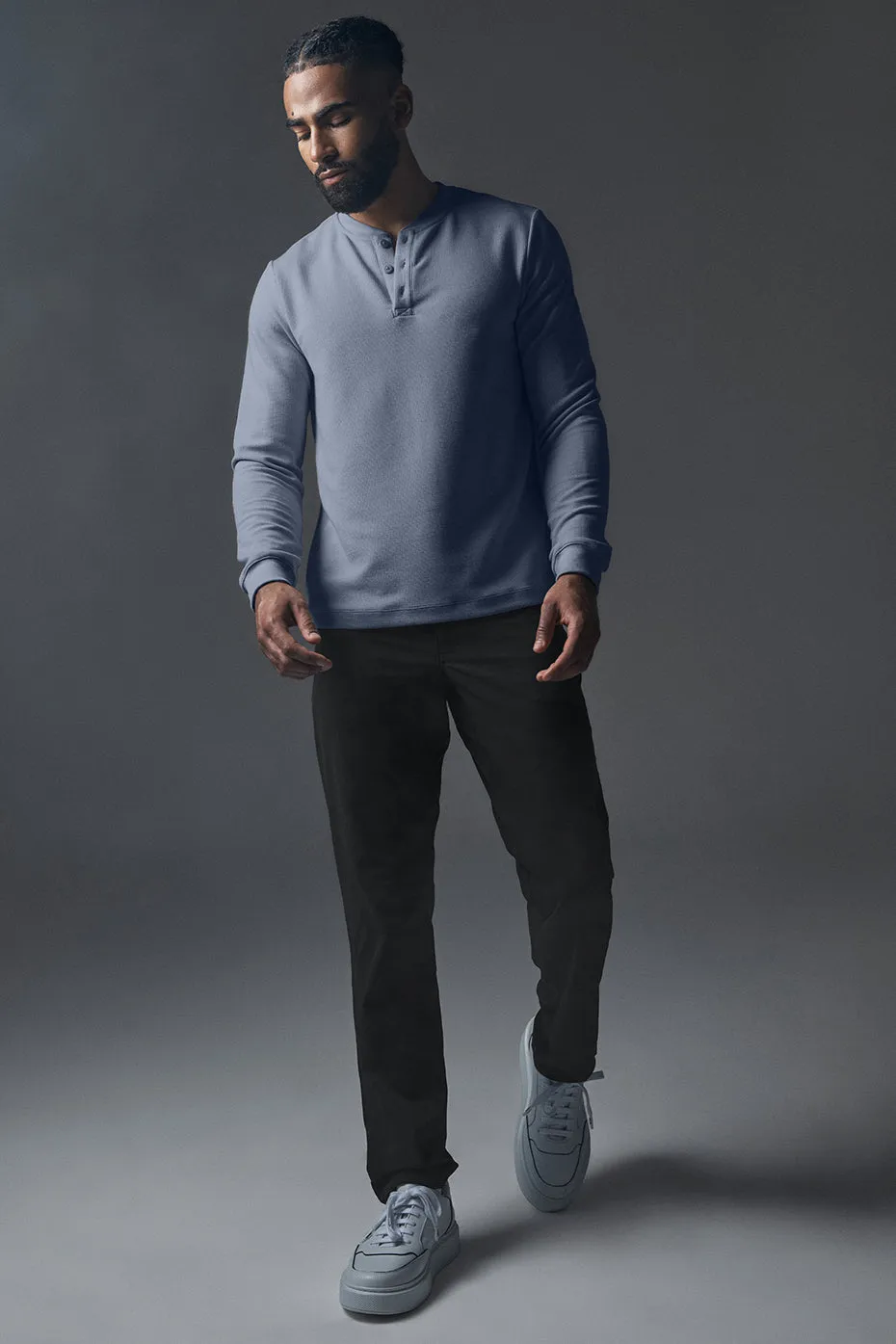 Micro Waffle Fast Break Henley - Bluestone