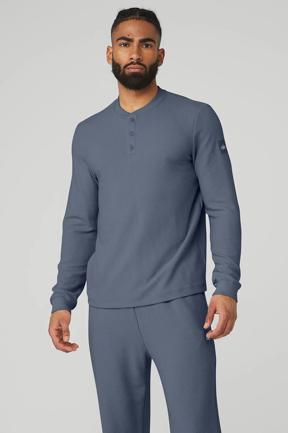 Micro Waffle Fast Break Henley - Bluestone