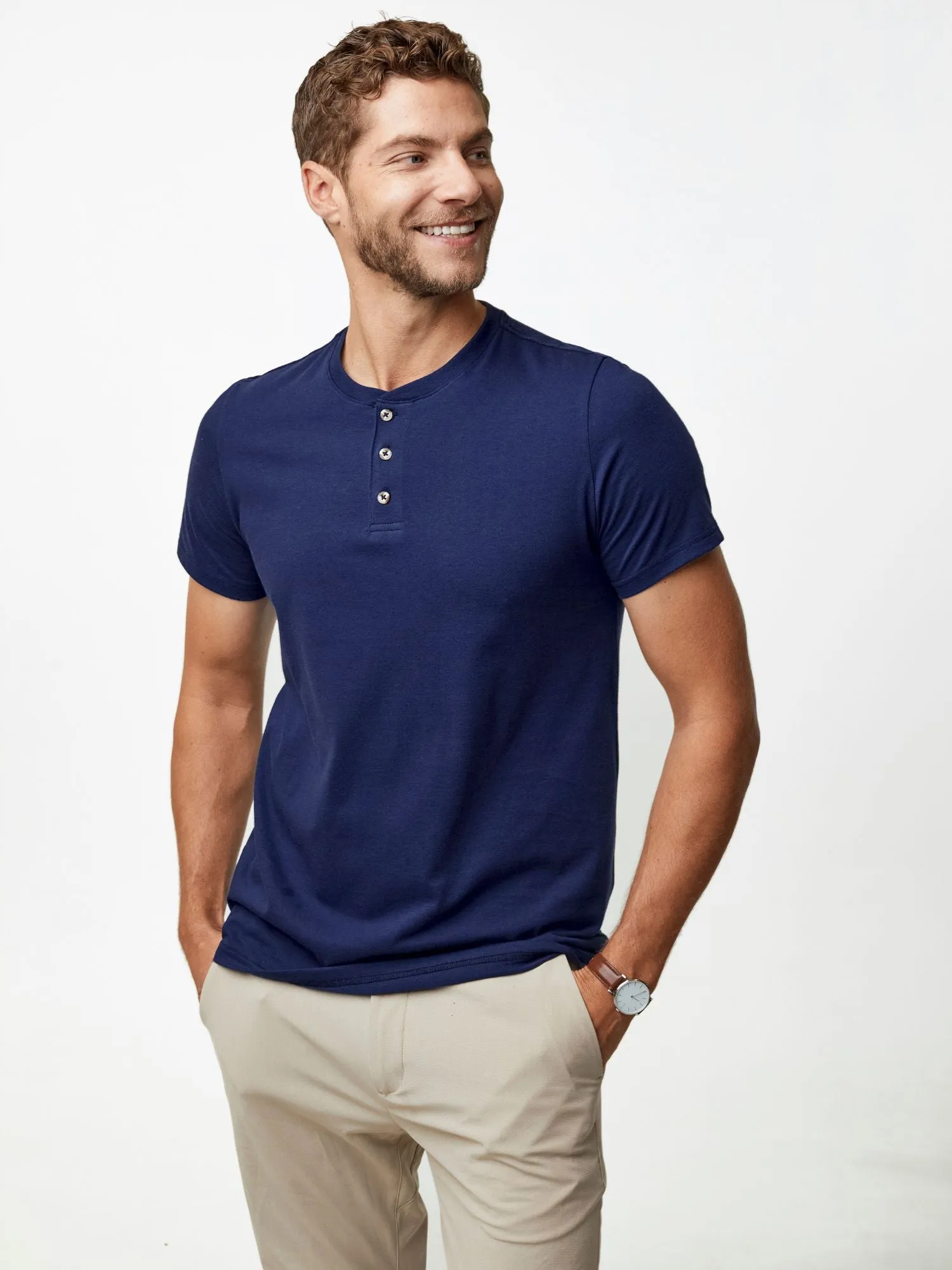 Midnight Blue Short Sleeve Henley FINAL SALE