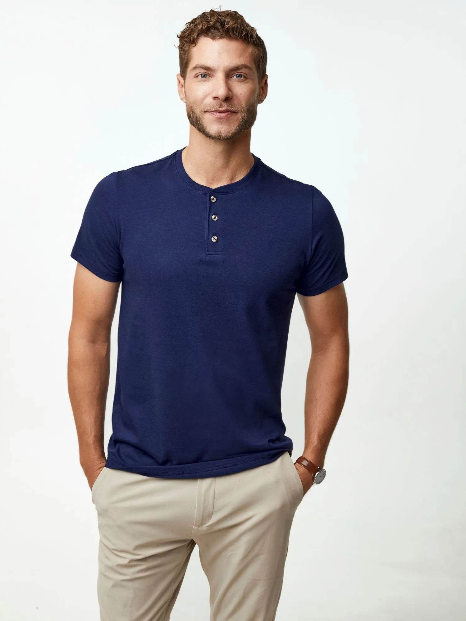 Midnight Blue Short Sleeve Henley FINAL SALE