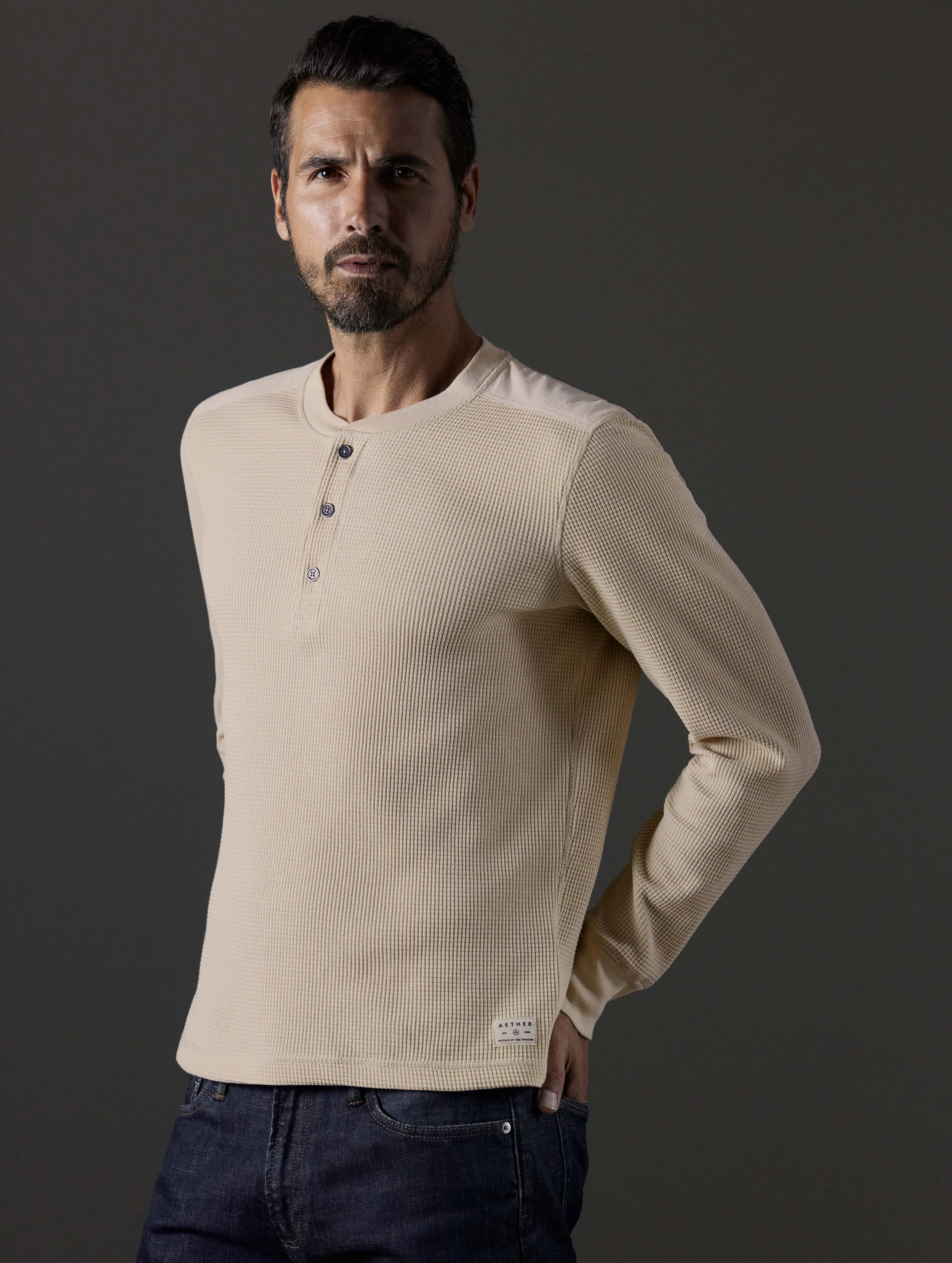 Milford Waffle Henley - Bone