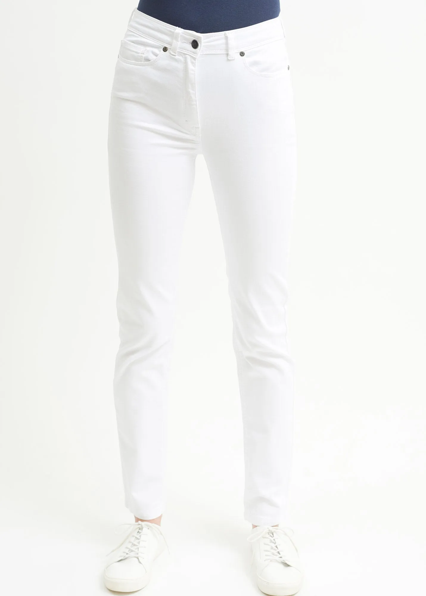 Mimosa high waist pants - slim fit, in stretch cotton (BLANC)