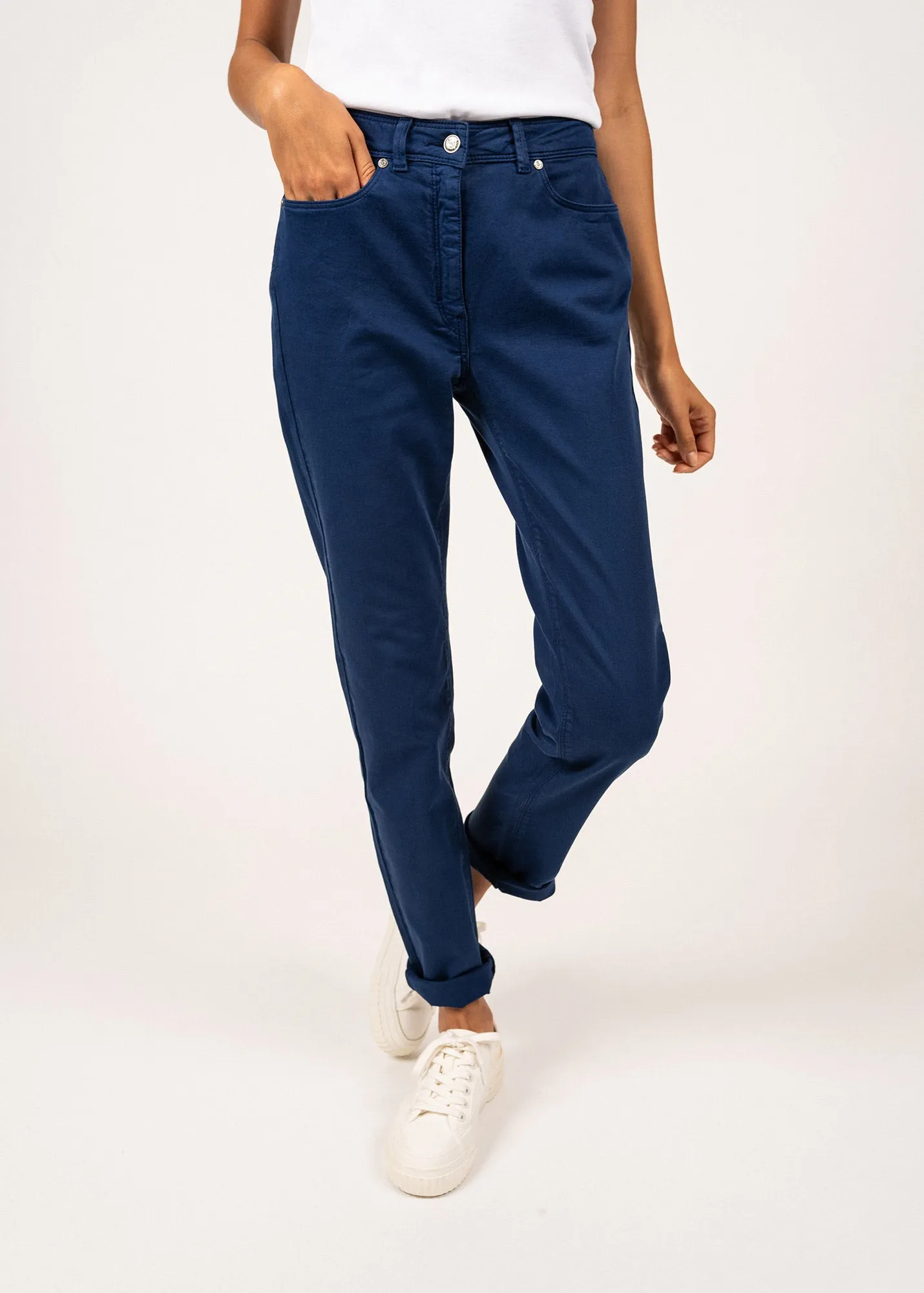 Mimosa high waist pants - slim fit, in stretch cotton (INDIGO)