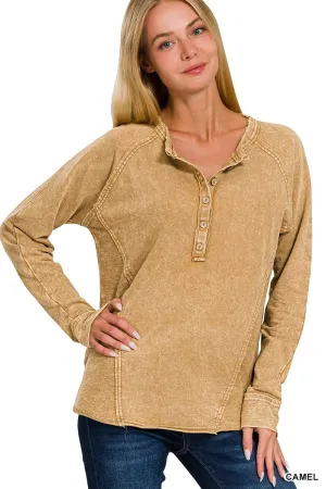 Mineral Wash Terry Henley Top in Camel