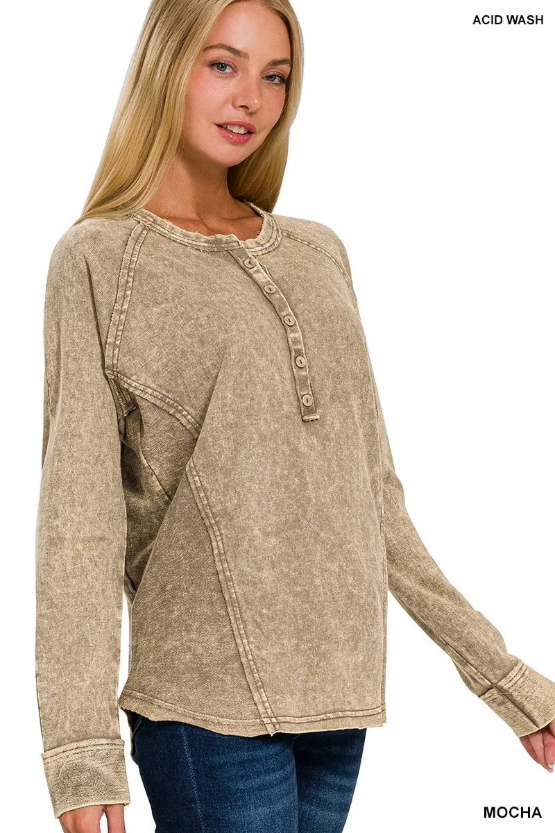 Mineral Wash Terry Henley Top in Mocha