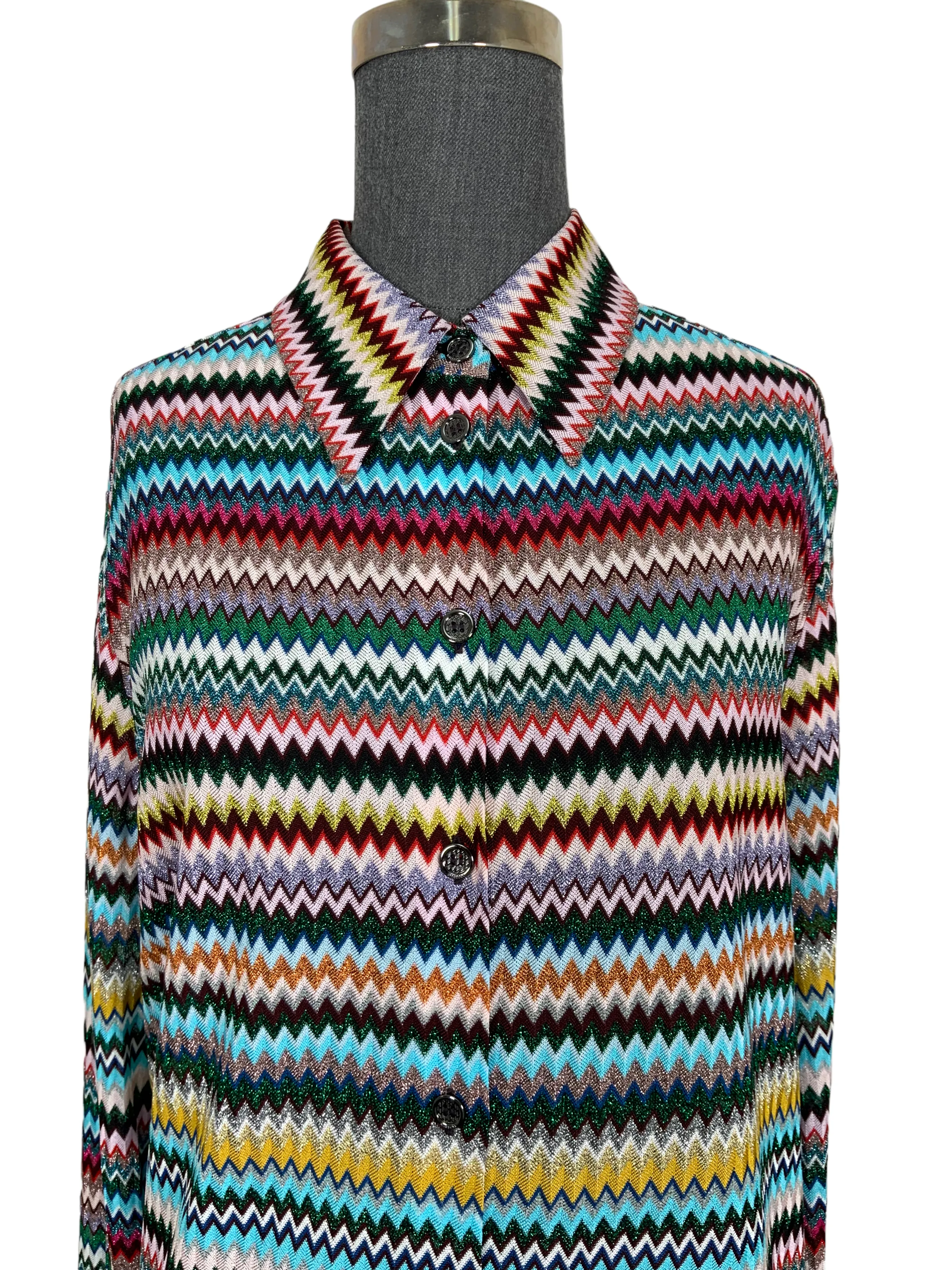 MISSONI Metallic Chevron Collared Shirt Size L