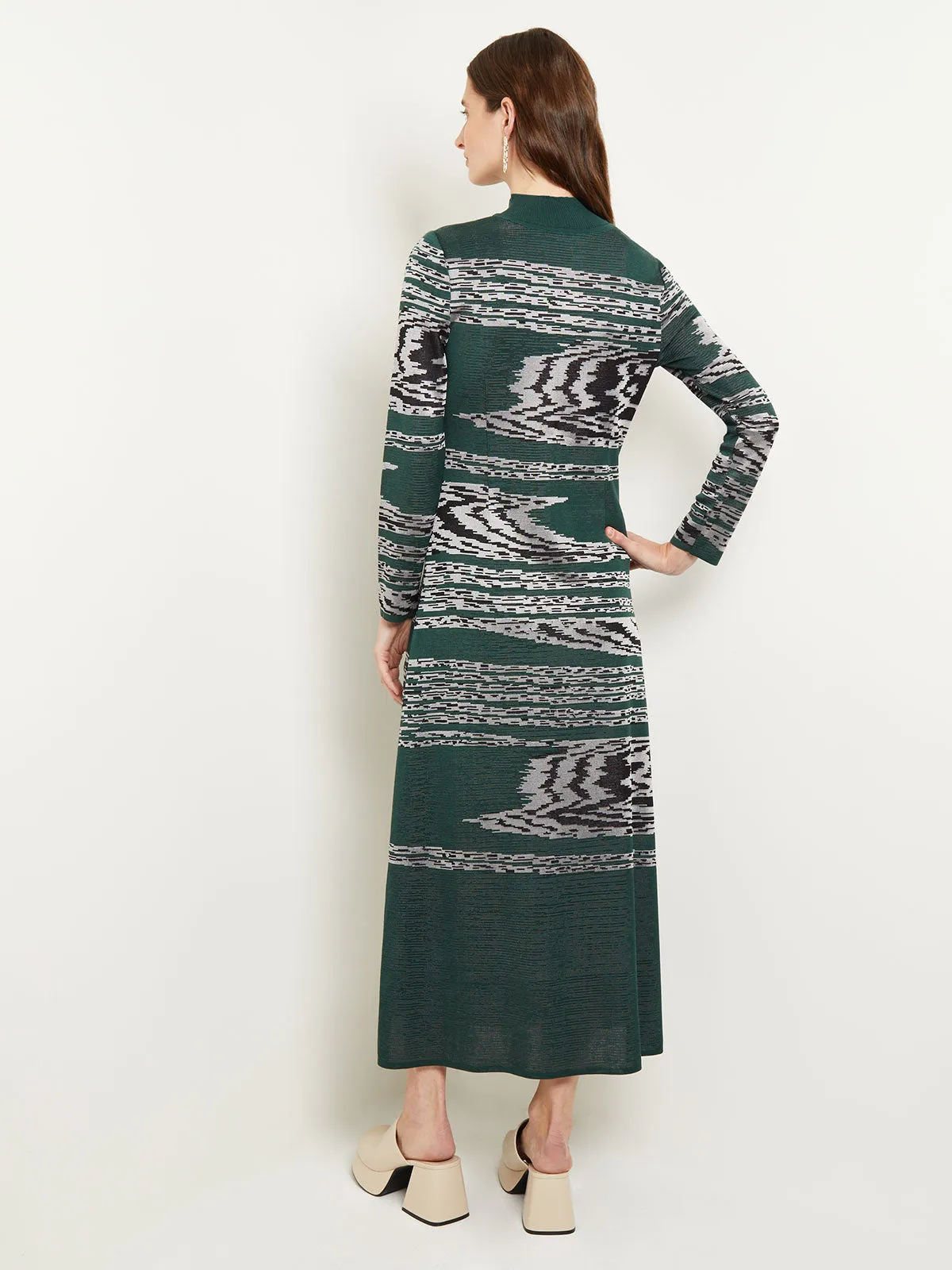 Mock Neck Jacquard Knit A-Line Maxi Dress