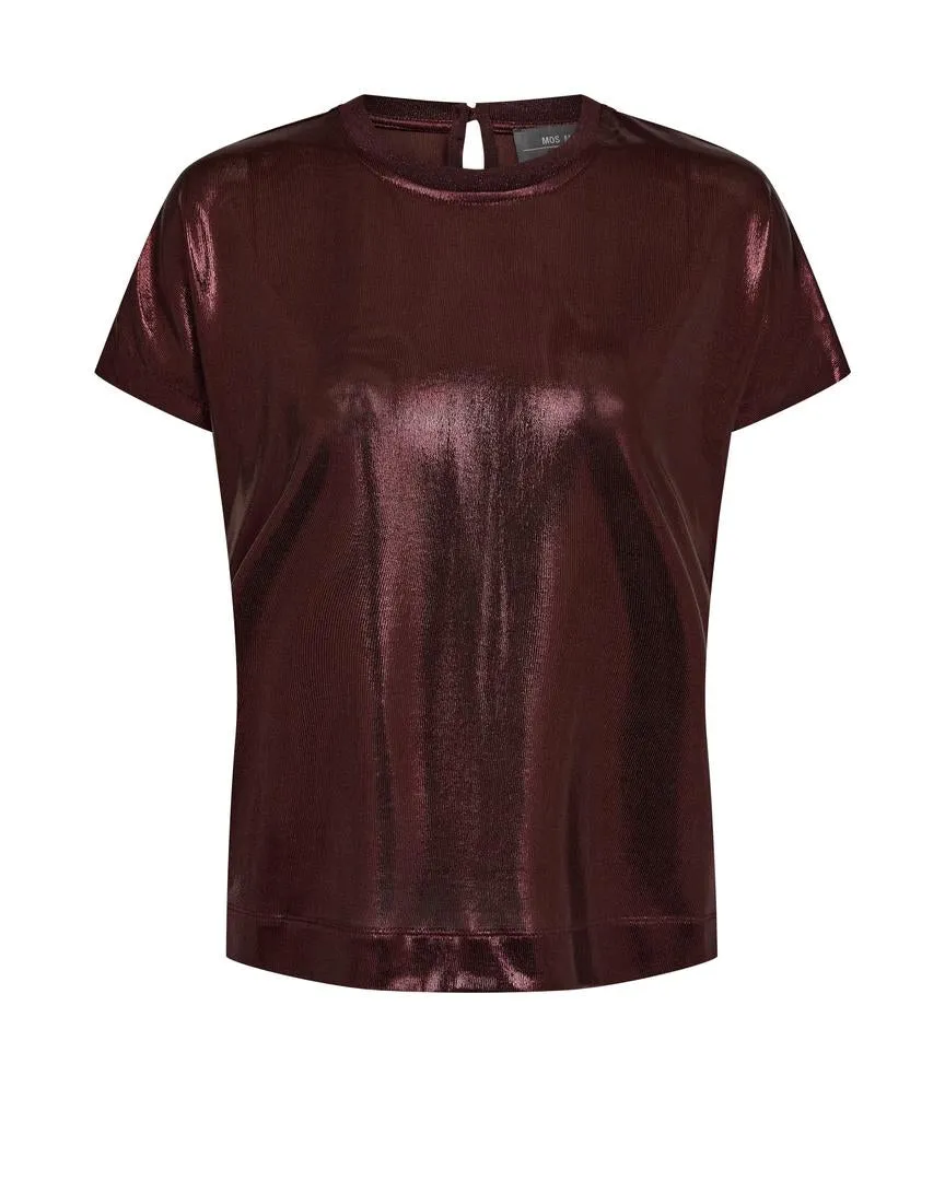 Mos Mosh Nivola O-Neck Metallic Tee-Rum Raisin-167520