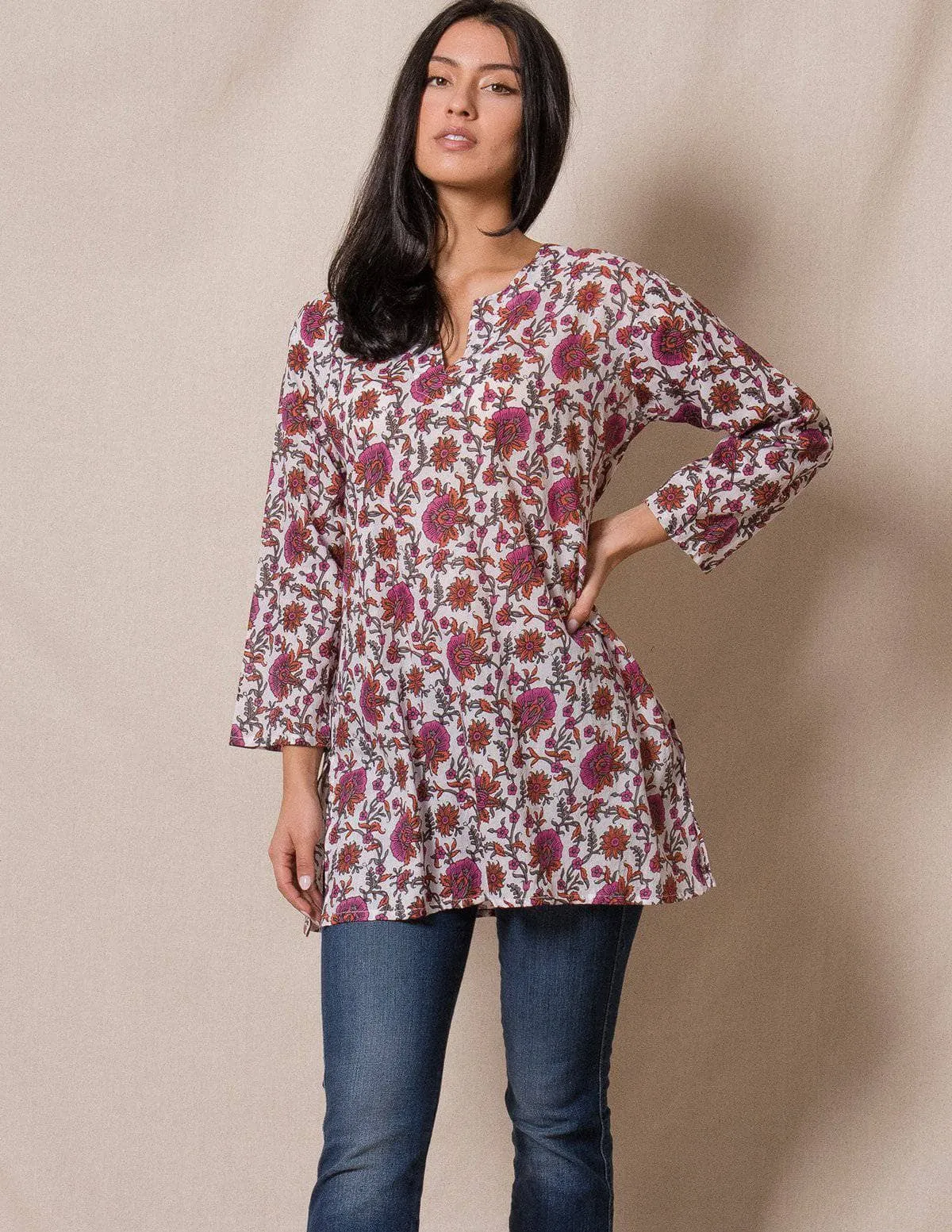 Nala Indian Cotton Tunic - Rose - Medium Only