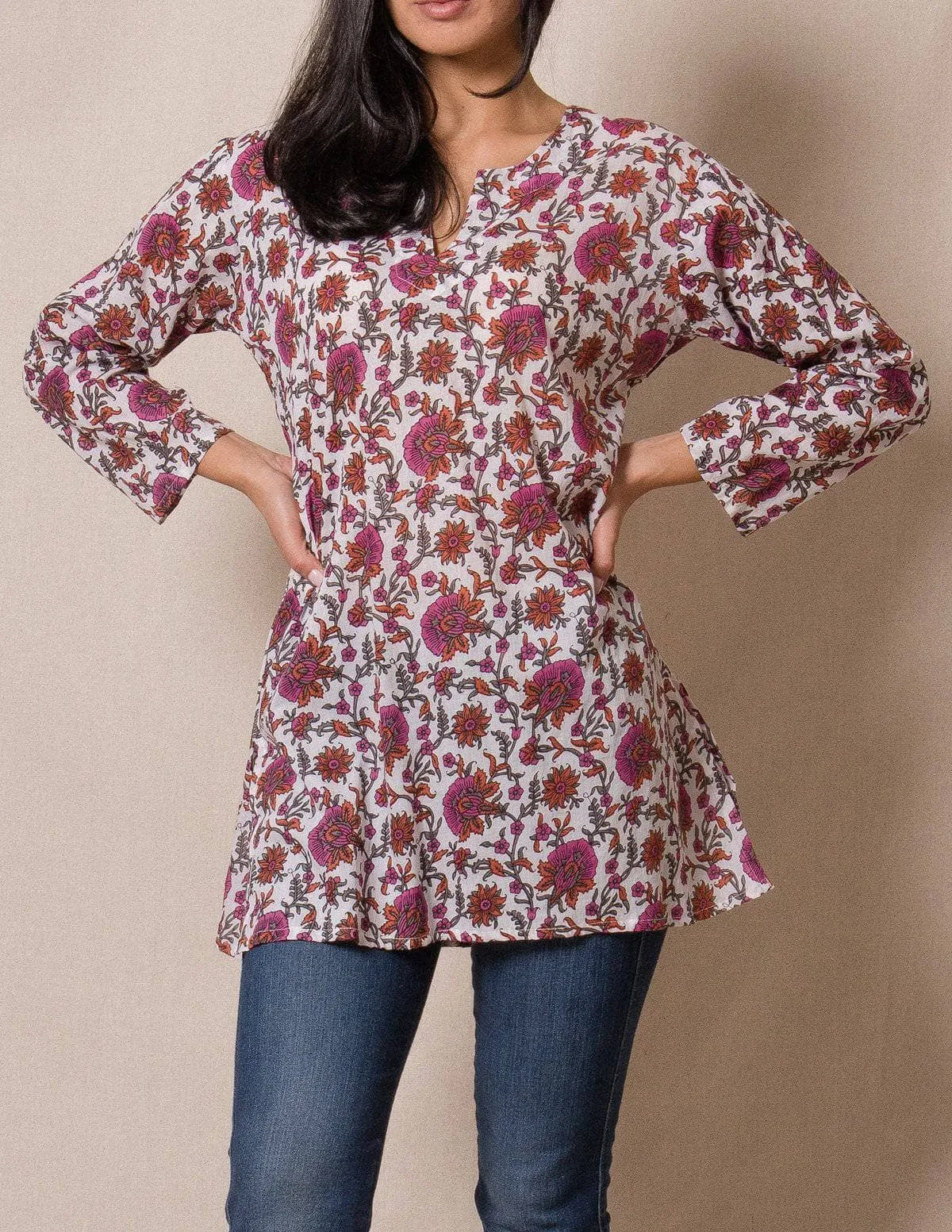 Nala Indian Cotton Tunic - Rose - Medium Only