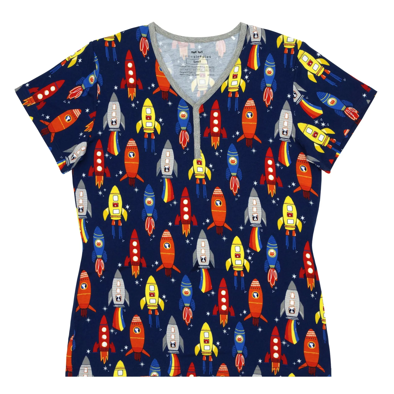 Navy Space Explorer Women's Short Sleeve Pajama Top