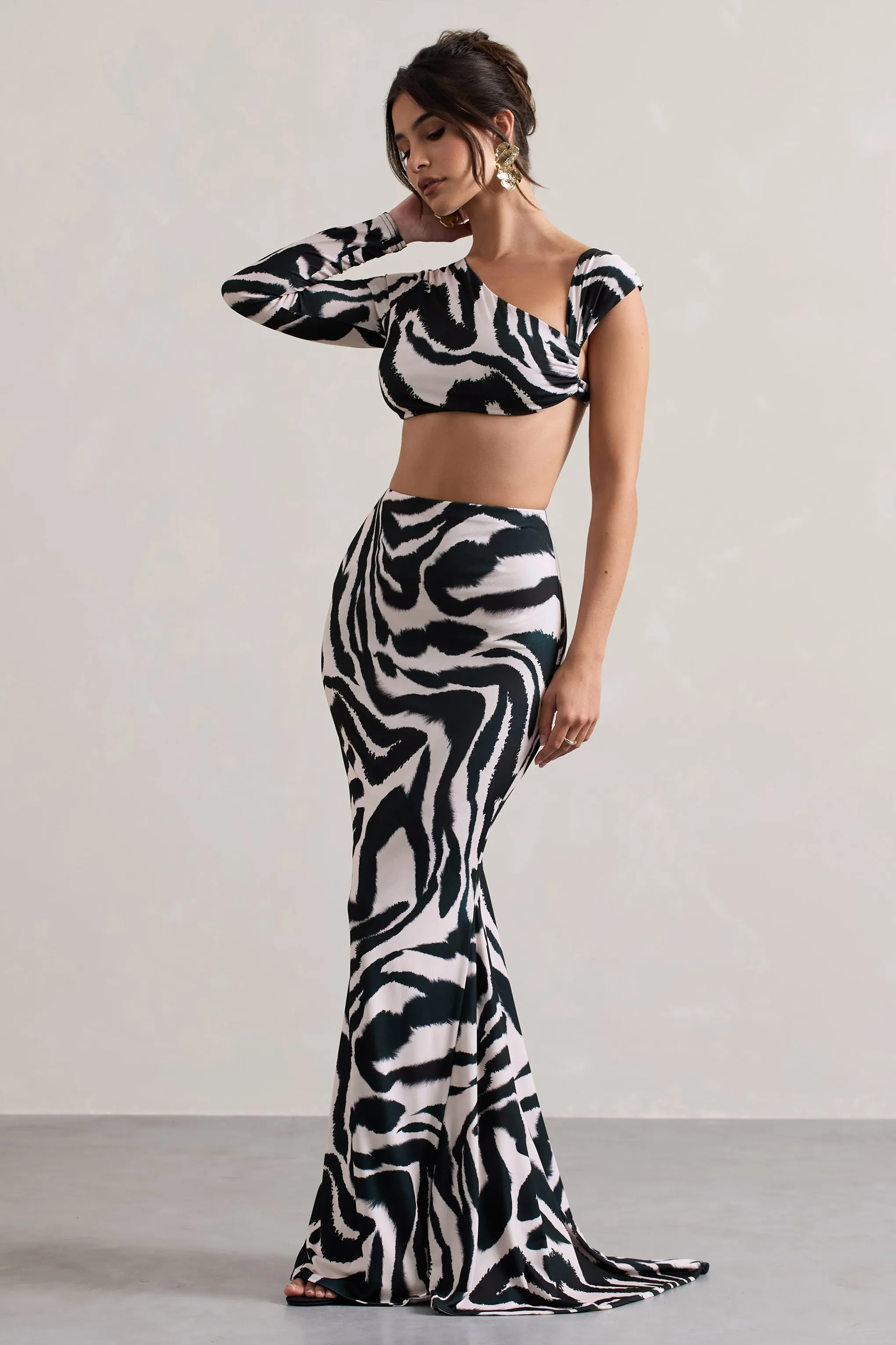 Neomie | Zebra Print Fishtail Maxi Skirt