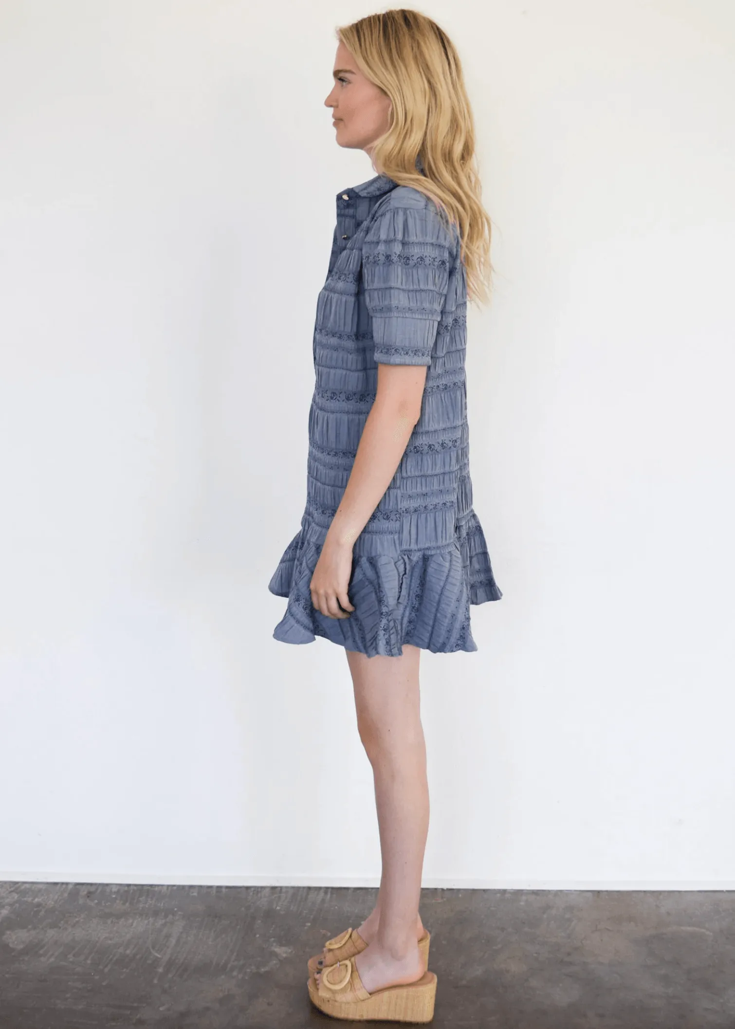 Never a Wallflower Everything Short Dress Blue Jacquard