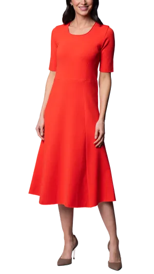 Nora Milano Knit Short Sleeved Fit-And-Flare Midi Dress; Bright Orange