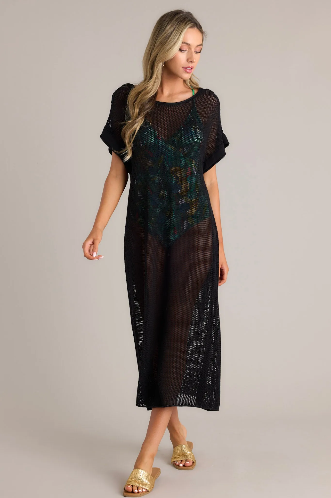 Ocean Therapy Black Open Knit Cover Up Dress