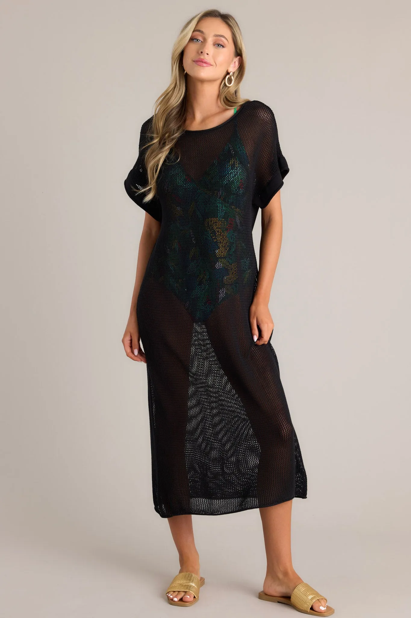 Ocean Therapy Black Open Knit Cover Up Dress