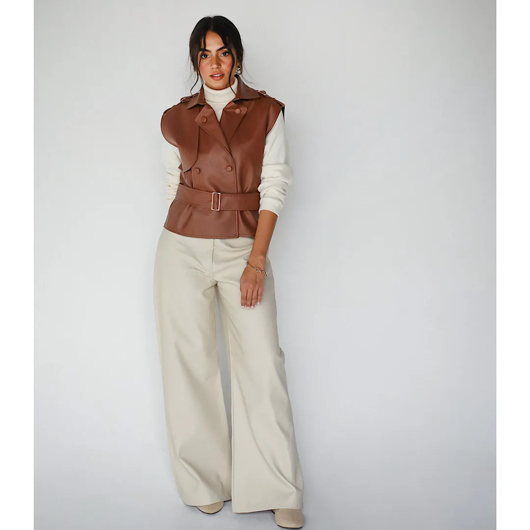 Off white wide leg leather pants