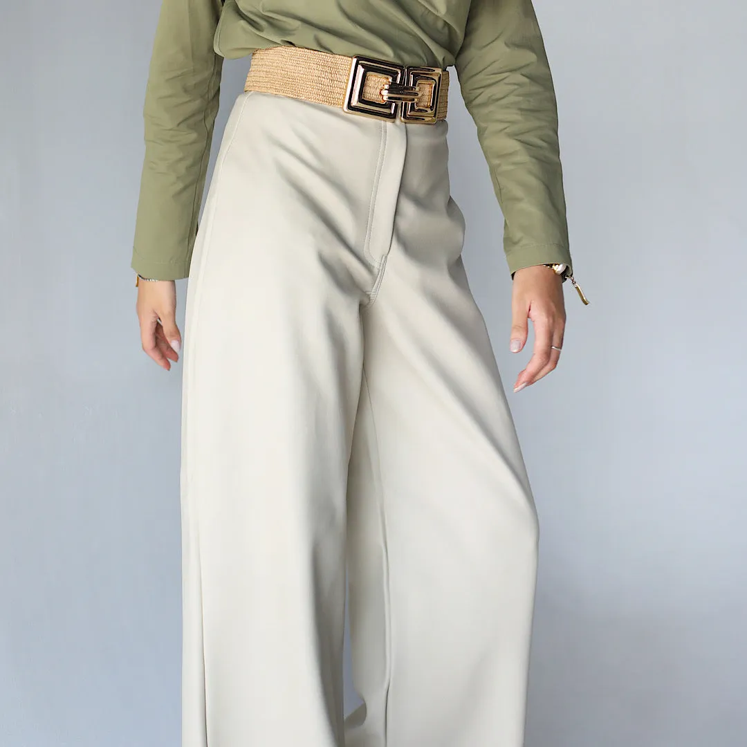 Off white wide leg leather pants