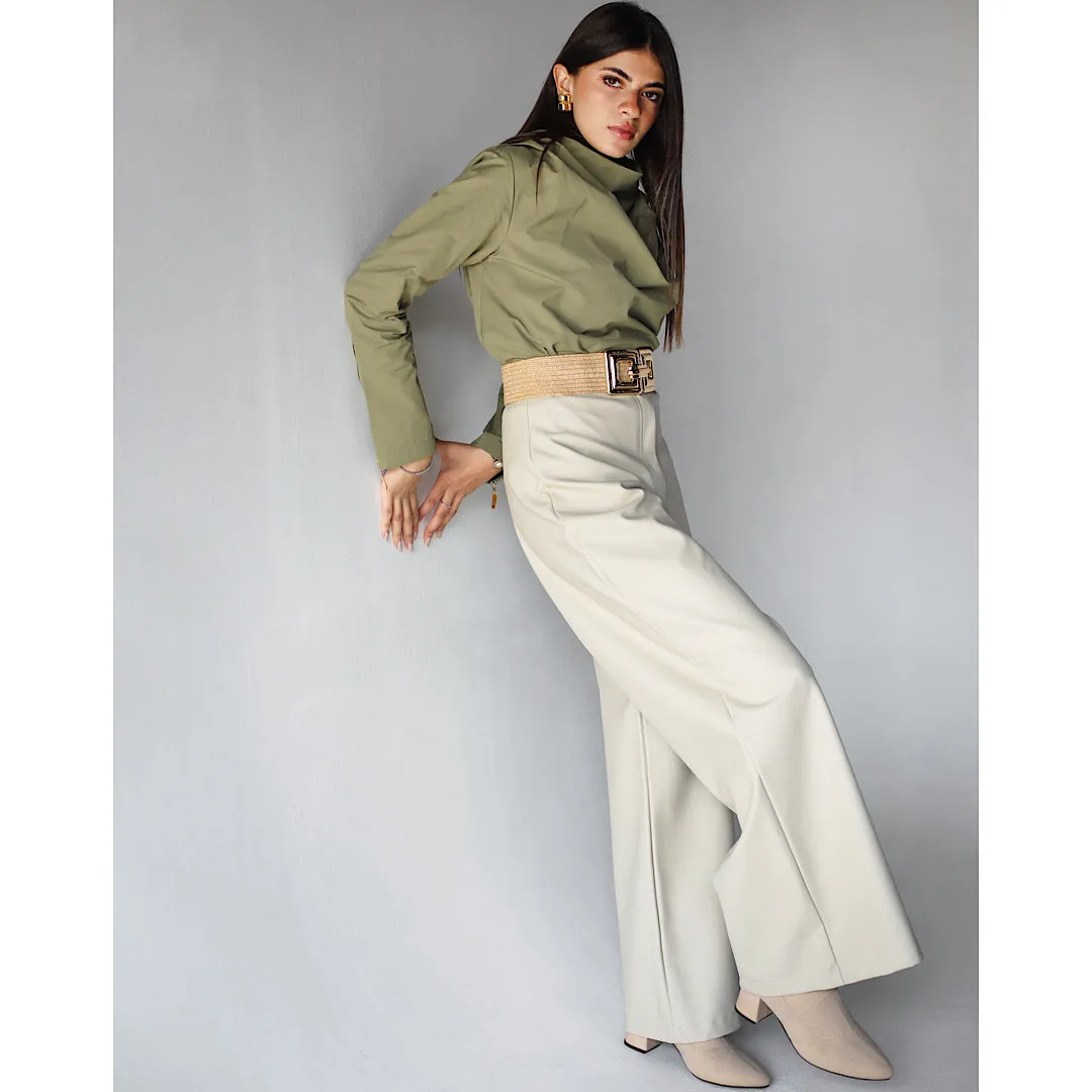 Off white wide leg leather pants