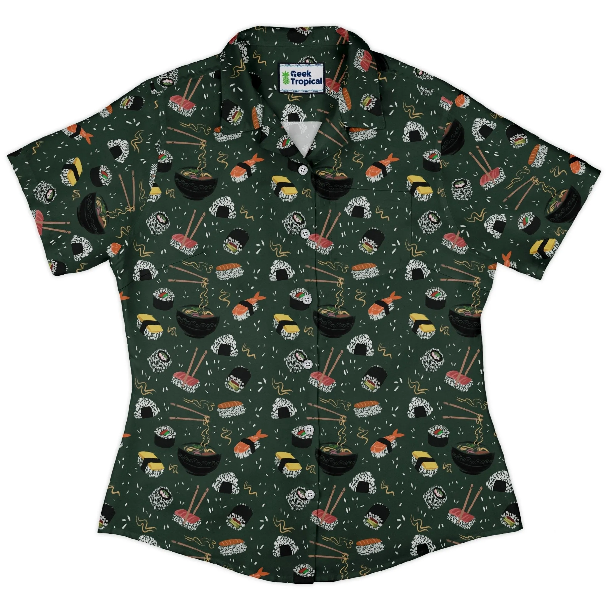 Oishi Sushi Green Curvy Button Up Shirt