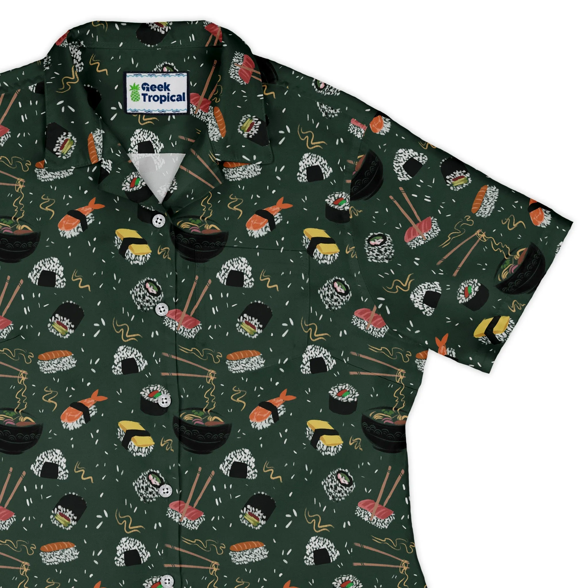 Oishi Sushi Green Curvy Button Up Shirt