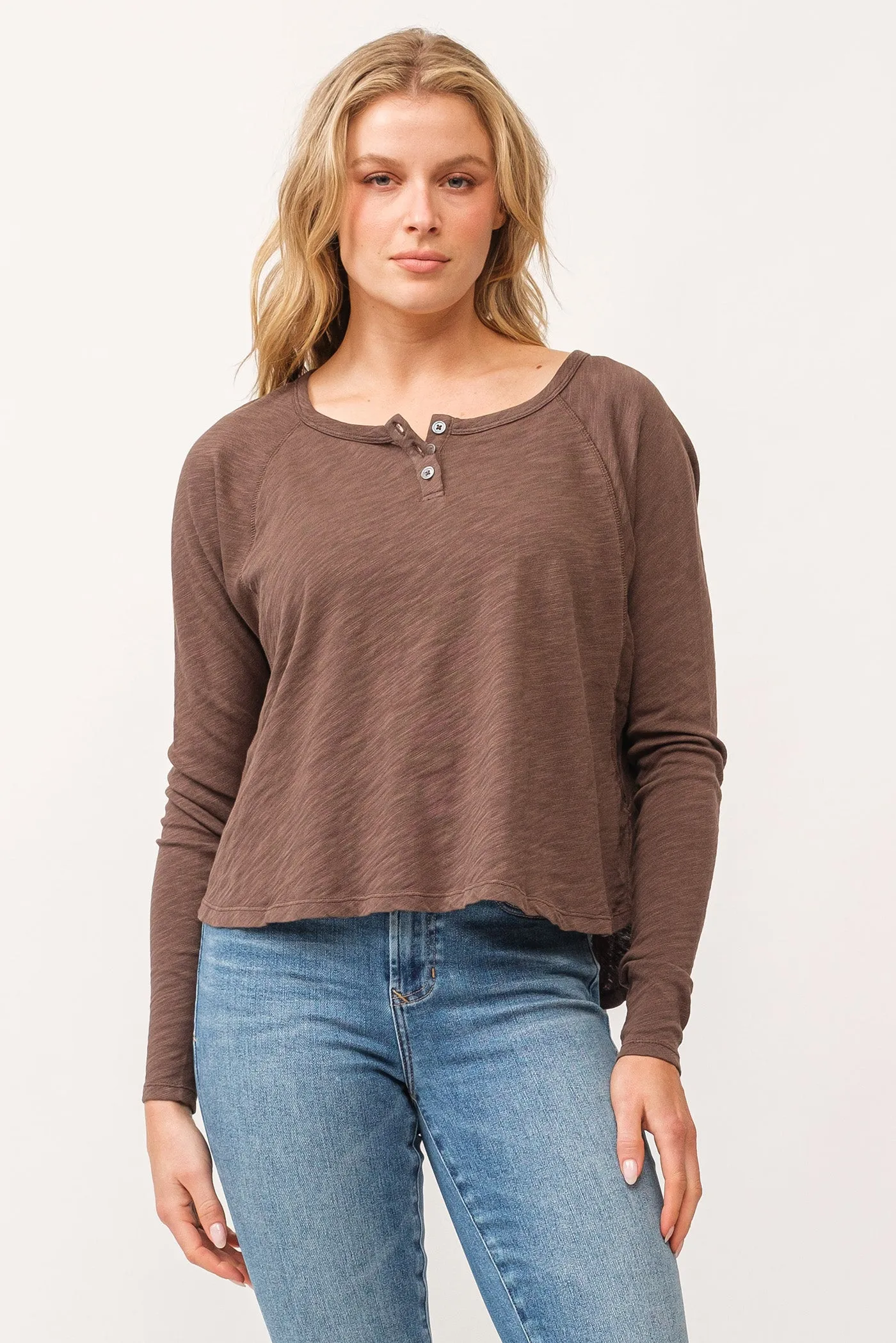 OKSANA HENLEY LONG SLEEVE RAGLAN TOP DARK OLIVE