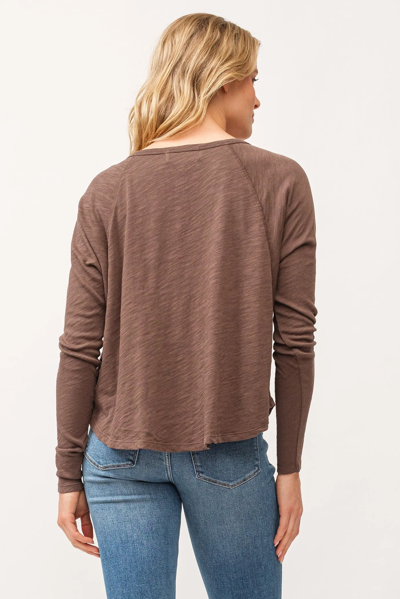 OKSANA HENLEY LONG SLEEVE RAGLAN TOP DARK OLIVE