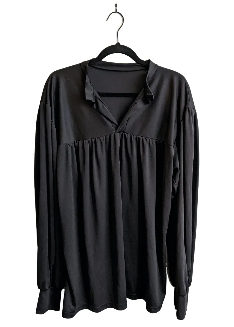 ON SALE Men's Open Collar Peasant Top (Black)