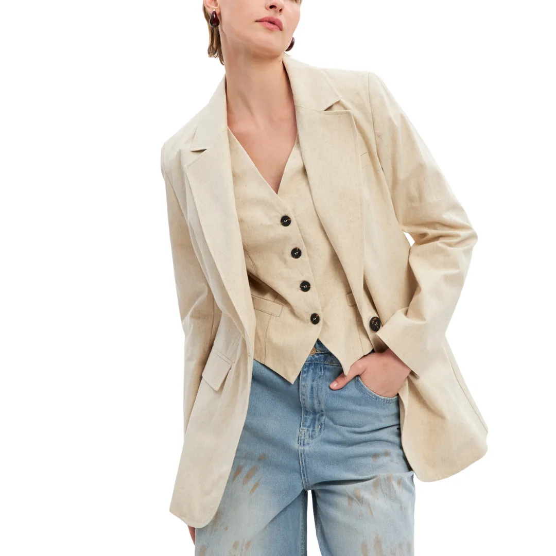 One Button Detailed Linen Jacket