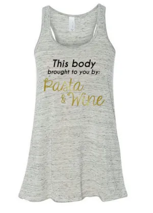 Pasta & Wine Tank // Racer Back Tank // Workout Tank // Lounge tank // Tank Top // Grey Tank Top // Pajama Top // Funny // Gym Wear //