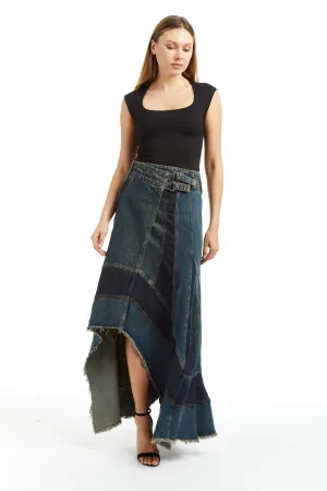 Patched Wide Waistband Grunge Skirt