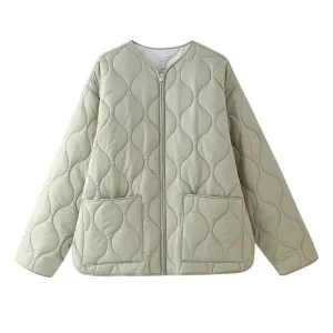 PB&ZA2024 Autumn New Women's Clothing Style Round Neck Loose Lightweight Pocket Decoration Cotton Jacket Quilted Coat