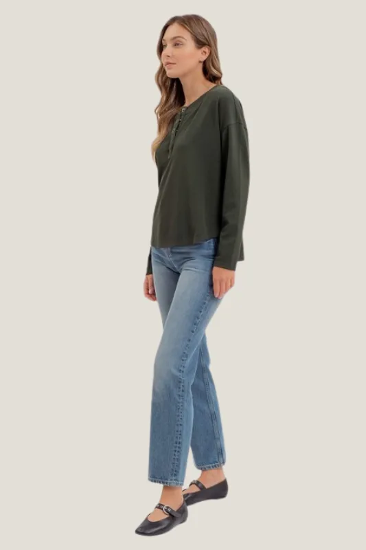 Perfect Length Henley Top (Hunter Green)