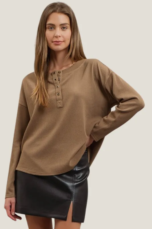 Perfect Length Henley Top (Mocha)