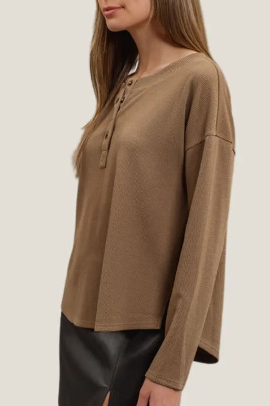 Perfect Length Henley Top (Mocha)