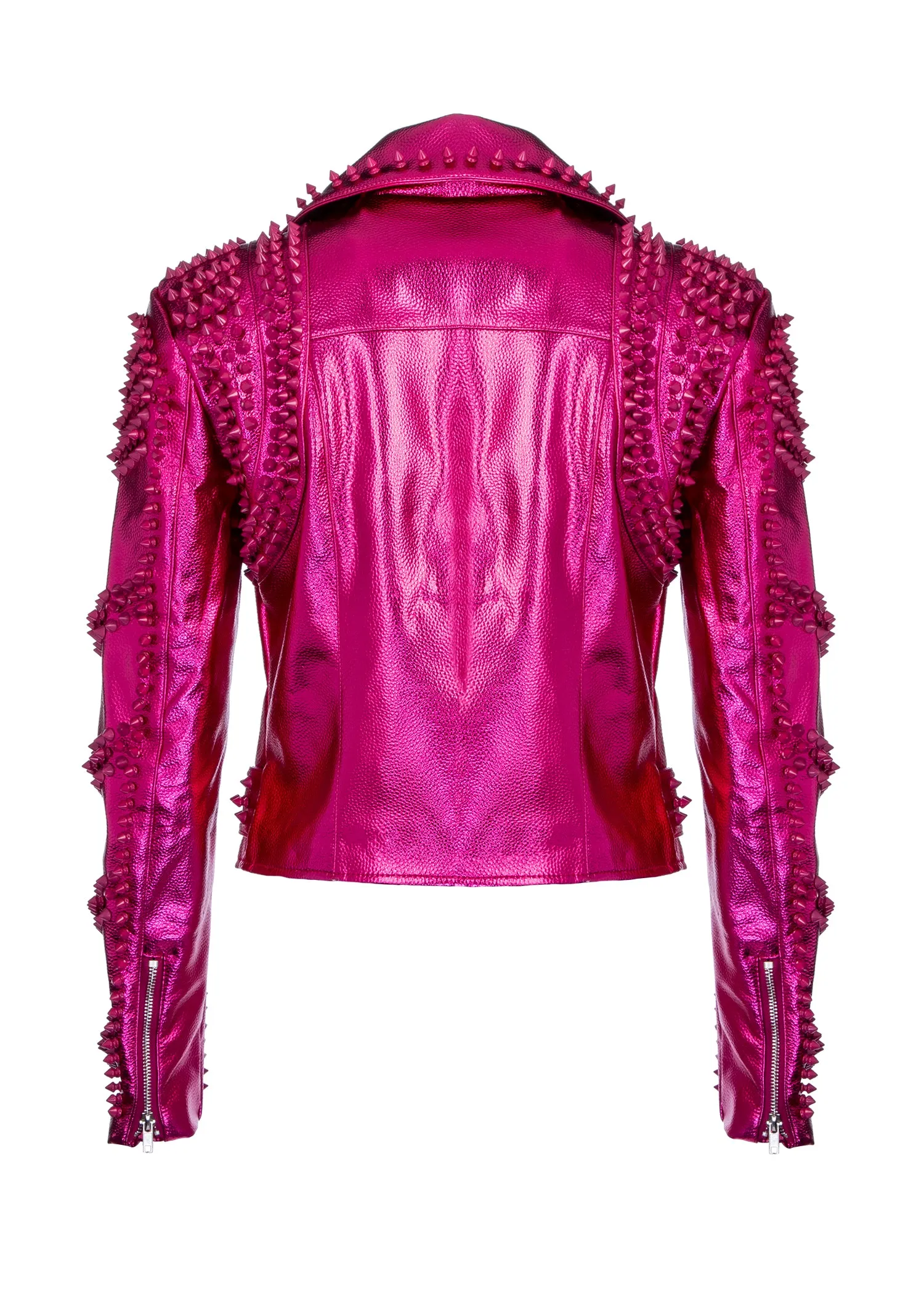 Pink Metallic Moto Jacket with Studs