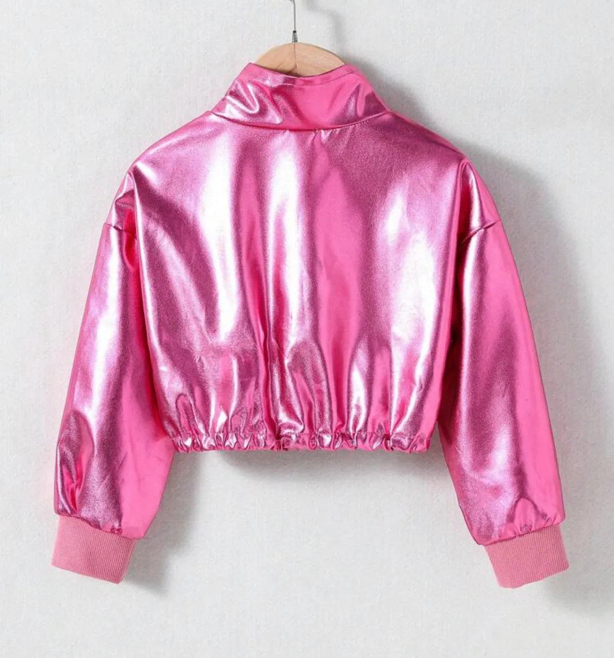 Pink Passion Metallic Long Sleeve Crop Top