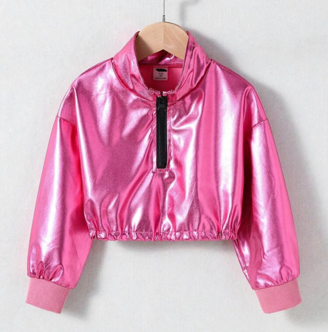 Pink Passion Metallic Long Sleeve Crop Top