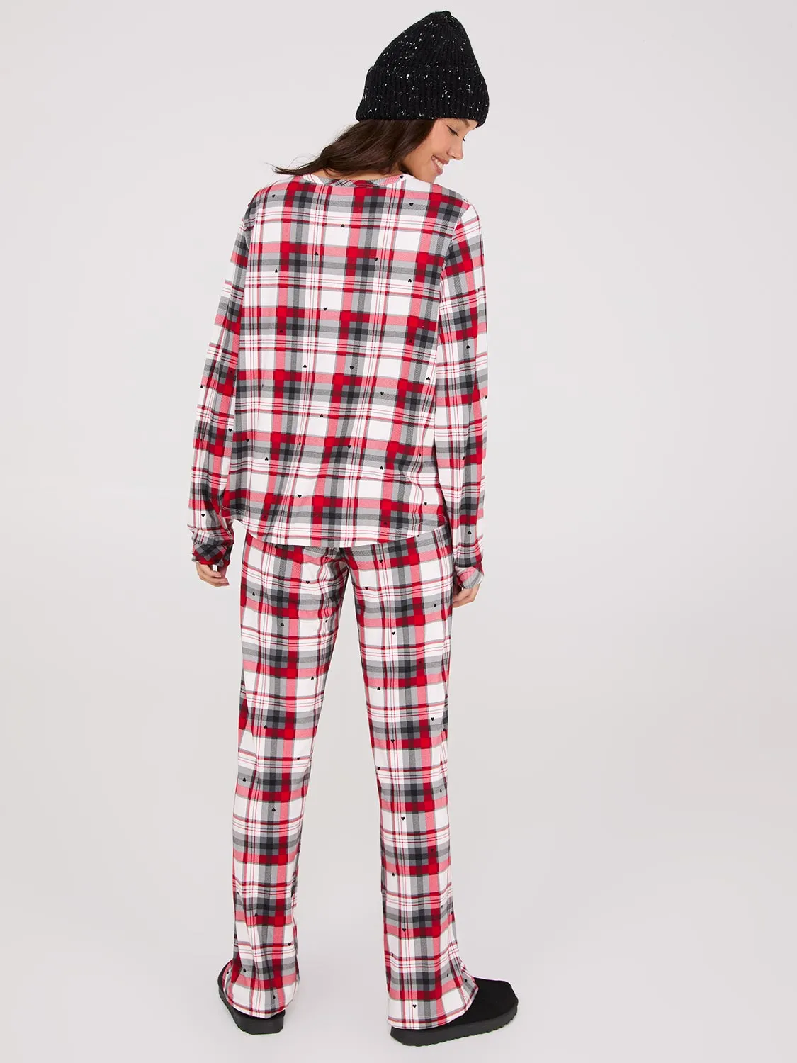 Plaid Print Henley Pajama Set