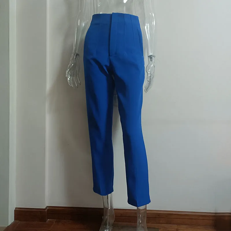 Pleated Casual High Waist Pure Color Pants