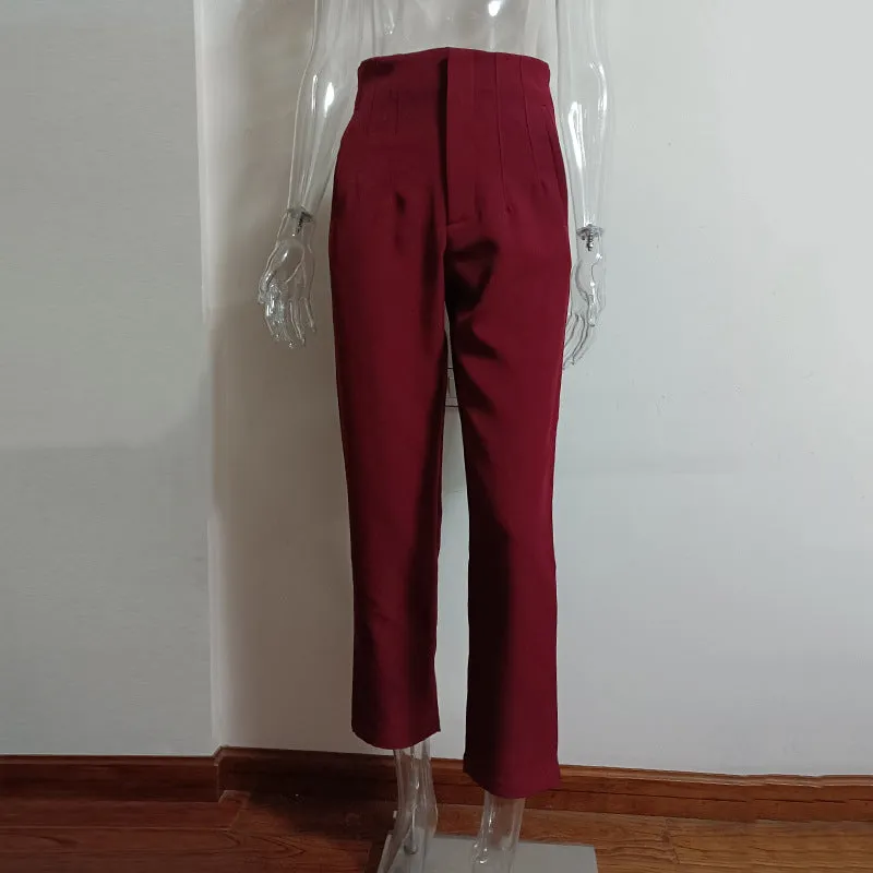 Pleated Casual High Waist Pure Color Pants