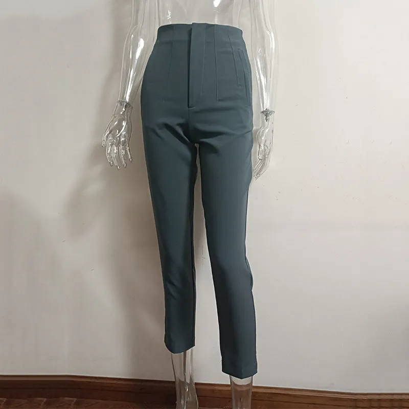 Pleated Casual High Waist Pure Color Pants