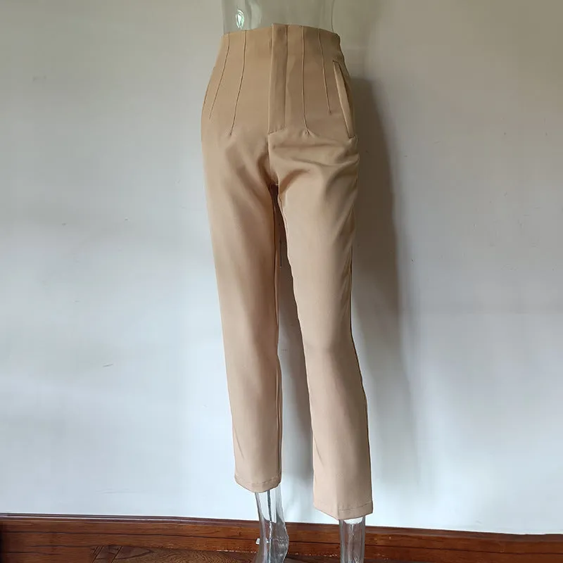 Pleated Casual High Waist Pure Color Pants