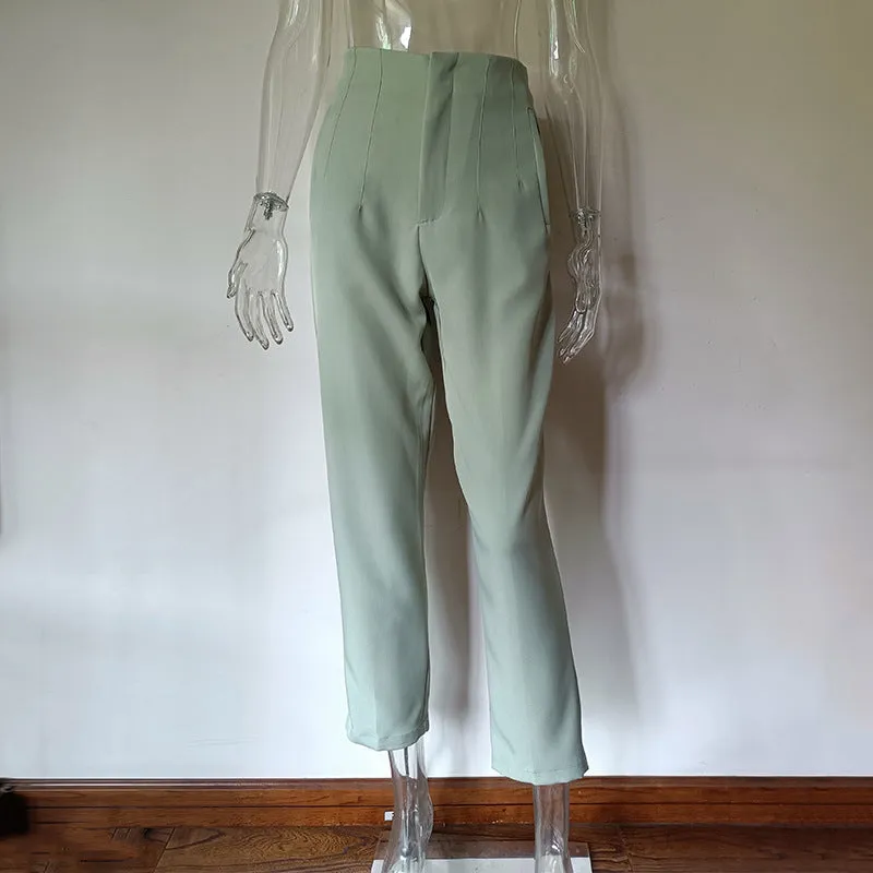 Pleated Casual High Waist Pure Color Pants