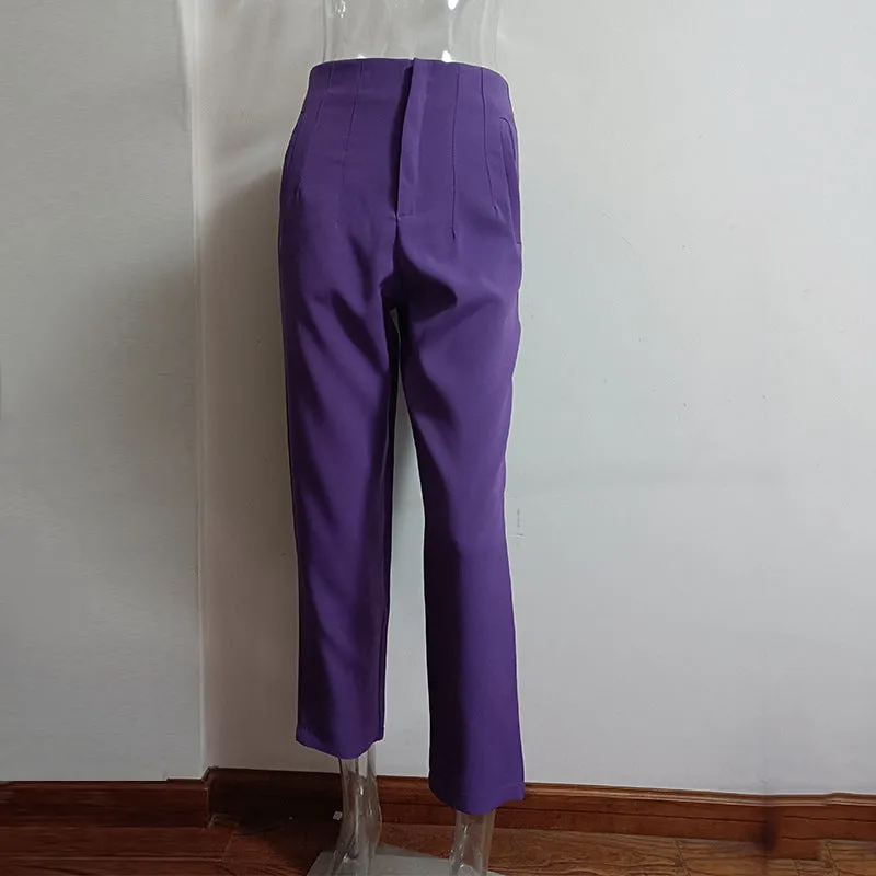 Pleated Casual High Waist Pure Color Pants