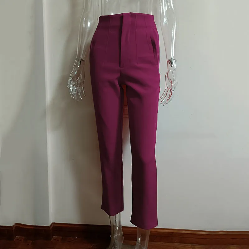 Pleated Casual High Waist Pure Color Pants