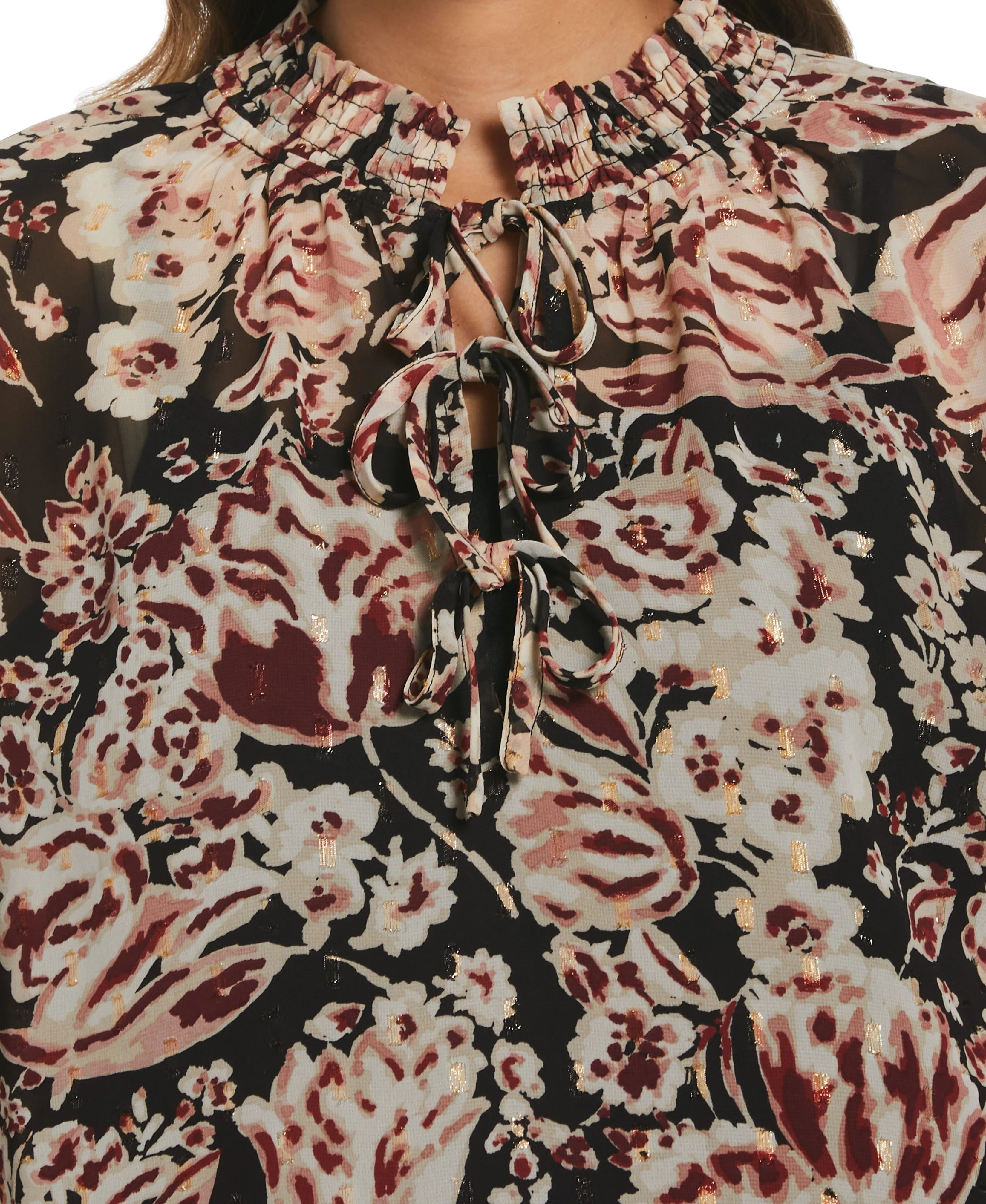 Plus Size Metallic Blooms Print Shirt